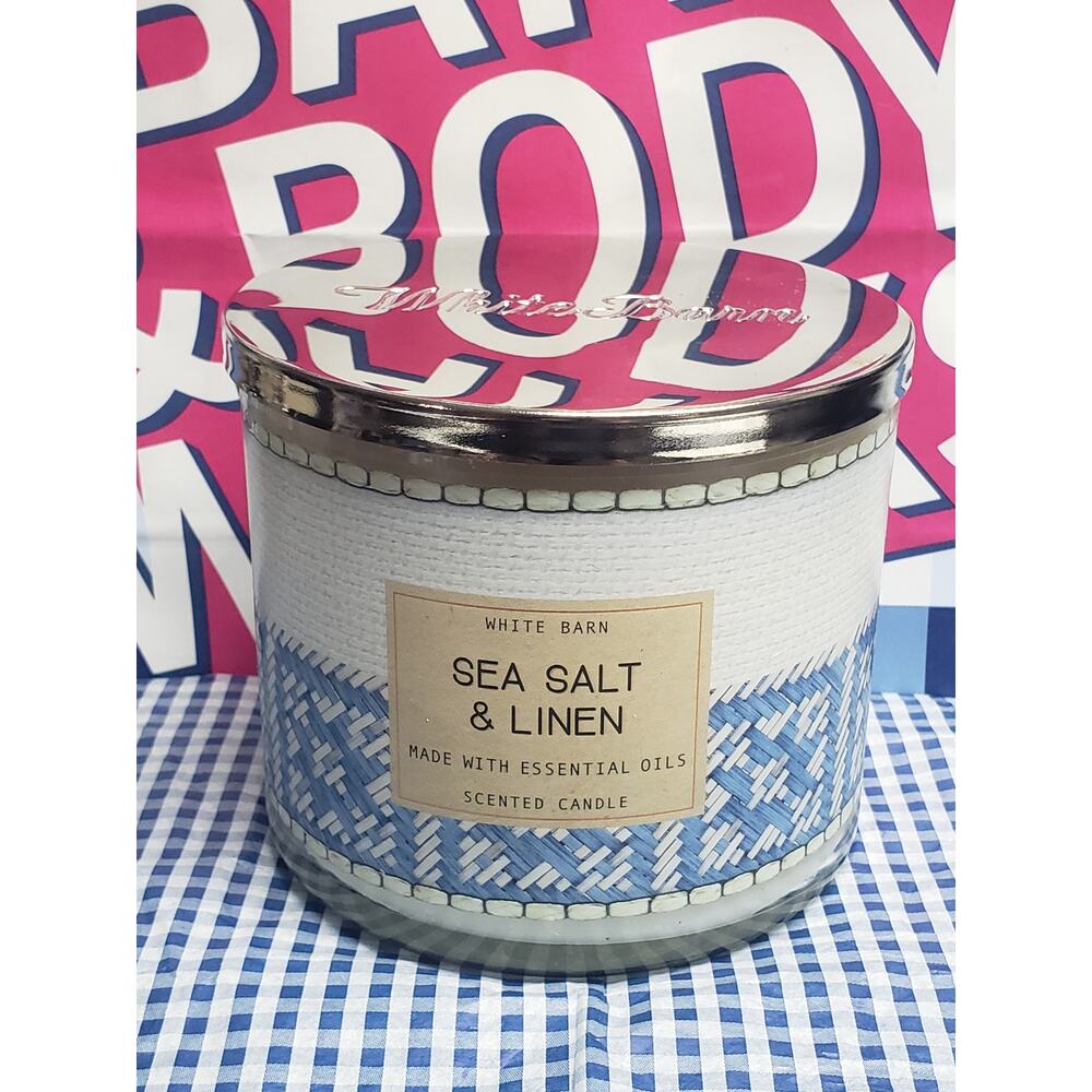 BBW Sea Salt & Linen Large 3 Wick Candle Home Fragrance Decor